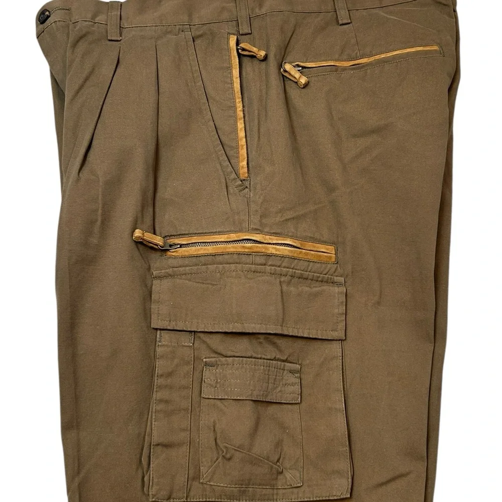Orvis‎ Men's Brown 10-Pocket Cargo Pants Leather Trim Pockets 36/32 Hiking Trek